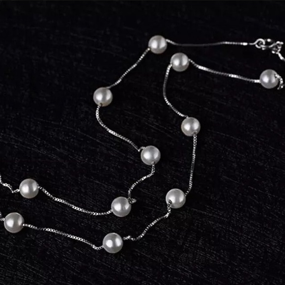 New Sterling Silver 925 Pearl Bead adjustable Necklace - Picture 4 of 5